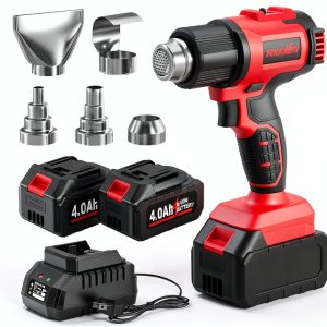 Cordless Heat Gun FULLYEA 550°C 2-Temp 5-Nozzle Battery Kit Red-0