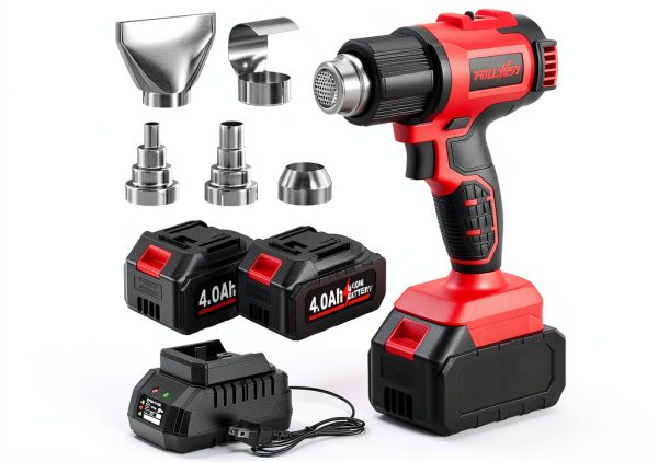 Cordless Heat Gun FULLYEA 550°C 2-Temp 5-Nozzle Battery Kit Red-0