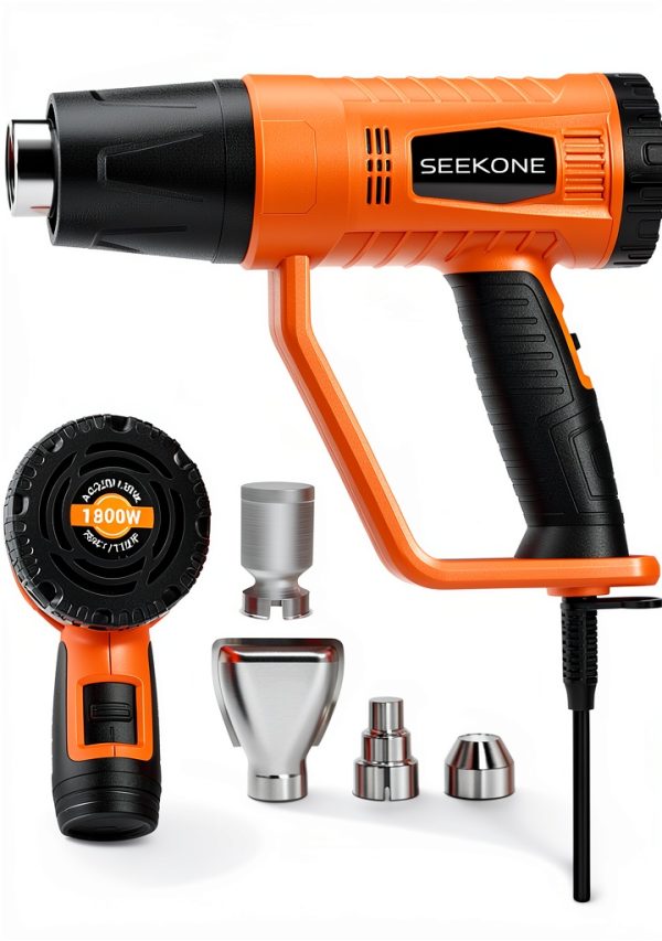 SEEKONE Heat Gun 1800W Heavy Duty Fast Heat Hot Air Gun Kit with 752℉&1112℉（400℃-600℃） Dual-Temperature Settings and 4 Nozzles with Overheat Protection for Crafts, Shrinking PVC, Stripping Paint-0