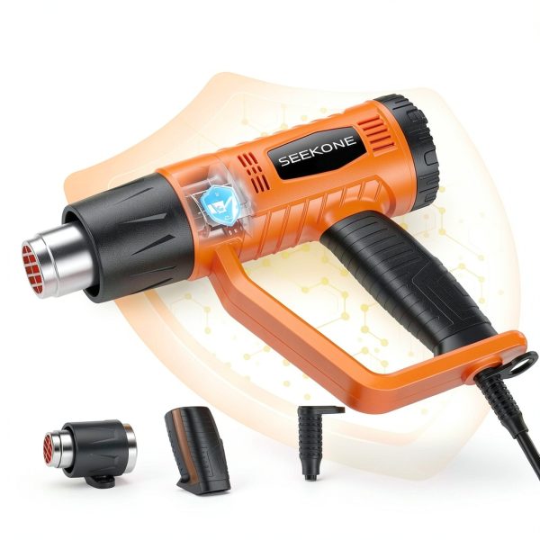 SEEKONE Heat Gun 1800W Heavy Duty Fast Heat Hot Air Gun Kit with 752℉&1112℉（400℃-600℃） Dual-Temperature Settings and 4 Nozzles with Overheat Protection for Crafts, Shrinking PVC, Stripping Paint-3