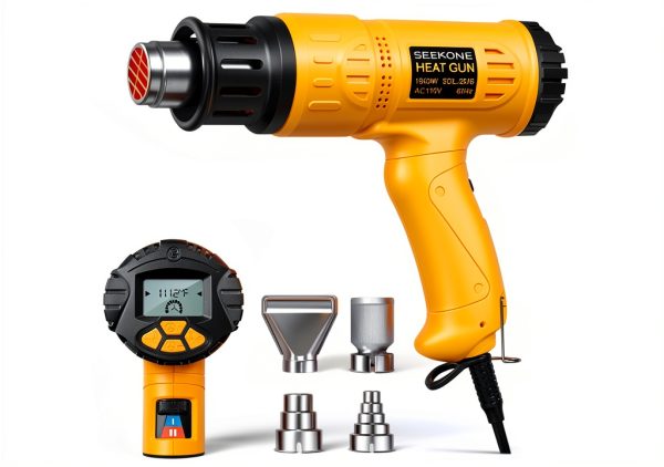 Heat Gun SEEKONE 1800W LCD with Variable Temp & 4 Nozzles Yellow-0