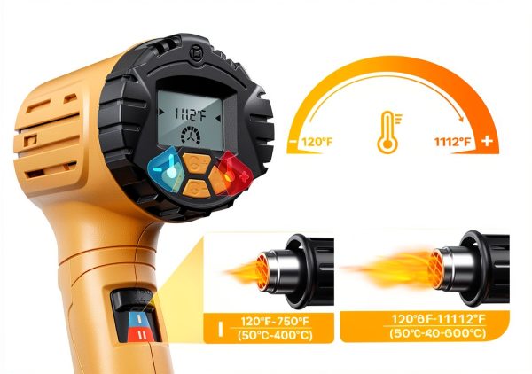 Heat Gun SEEKONE 1800W LCD with Variable Temp & 4 Nozzles Yellow-1