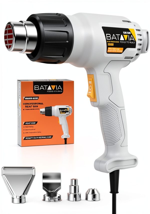 Heat Gun - BATAVIA Dual Protection Fuses 1800W Heavy Duty Fast Heat Hot Air Gun with 752℉&1112℉ Dual-Temperature Settings and 4 Nozzles with Overheat Protection for Crafts, Vinyl Wrap, Shrink Tubing-0