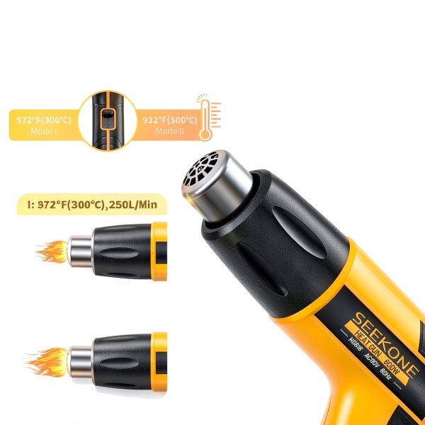 SEEKONE Mini Heat Gun 600W Dual Temp 572F to 932F Yellow Model HG618-1