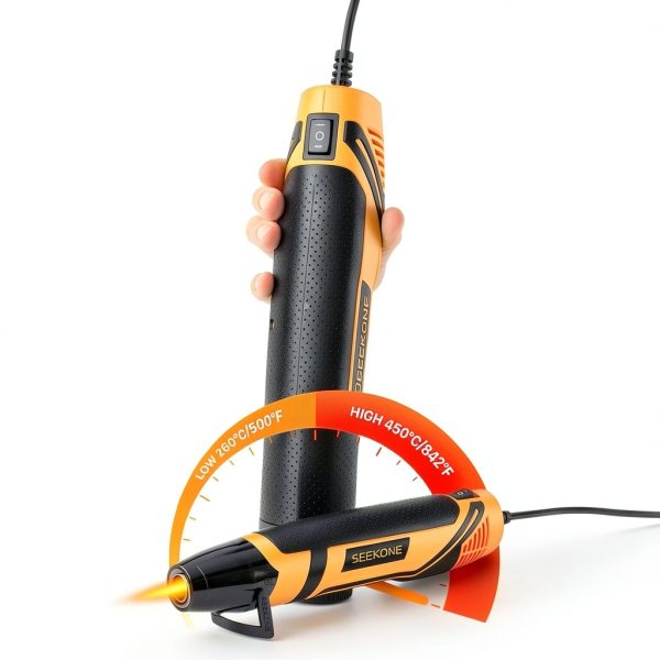 SEEKONE Mini Heat Gun, 350W 2-Temp Settings 500℉ & 842℉（260℃& 450℃） Fast Heat Hot Air Gun Tool with Reflector Nozzle and 4.9Ft Long Cable Overload Protection for Crafting, Vinyl Wrap and Shrink Tubing-1