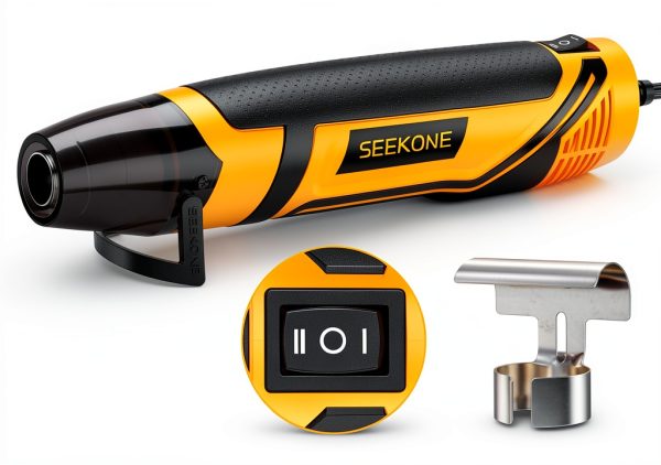 SEEKONE Mini Heat Gun, 350W 2-Temp Settings 500℉ & 842℉（260℃& 450℃） Fast Heat Hot Air Gun Tool with Reflector Nozzle and 4.9Ft Long Cable Overload Protection for Crafting, Vinyl Wrap and Shrink Tubing-0